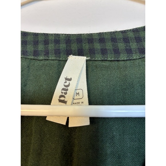 Pact Organic Cotton Short Sleeve Midi Dress Plaid Sz M Green Coastal Modest - Picture 2 of 9